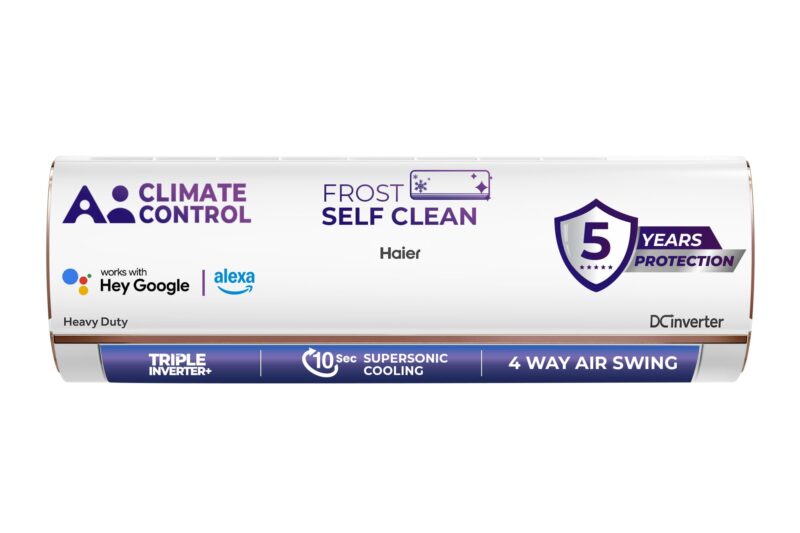 Haier 1 Ton 4 Star AI Climate Control Smart Split AC (3470W, Triple Inverter, Copper, Wi-Fi, 4-Way Swing, 7 in 1 Convertible, HD Filter, Cools at 60°C, 20 Mtrs Air Throw – HSU13K-PYAIR4BN-INV, White)