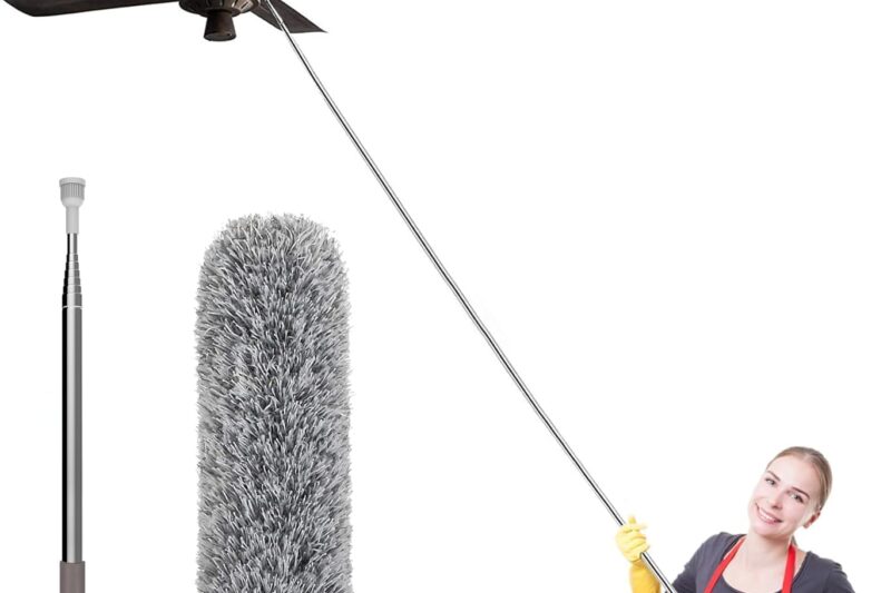 HOTEGXA Microfiber Feather Duster with 100 Inch Extendable Pole, 90° Bendable Flexible Head, Long Handle Cleaning Duster for Ceiling Fan, Cobweb, Window Blinds, Furniture, High Ceiling & Home Cleaning
