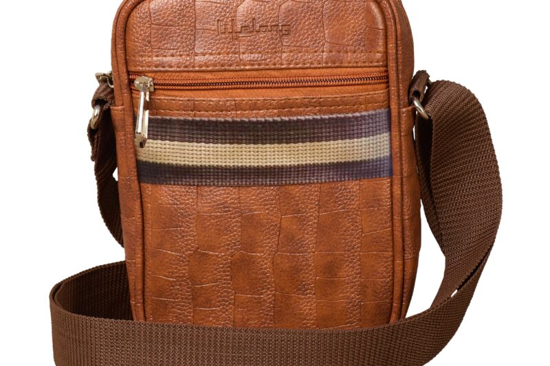 Lifelong Men’s and Women’s Genuine Leather Sling Bag | Crossbody Shoulder Bag for Travel & Office | Vegan Leather Bag with Adjustable Strap & Spacious Design | Lightweight Bag for Men & Women (Tan)