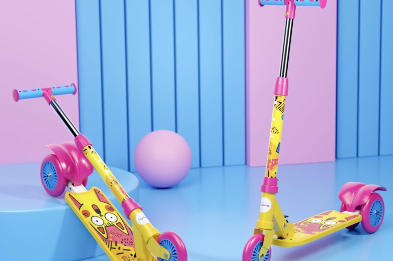 Lifelong Kick Scooter Adjustable Height, Foldable Design, with Side Stand, Skate Scooter for Kids, 6month Manufacturers Warranty, 50Kg Weight Capacity, (Yellow & Pink)