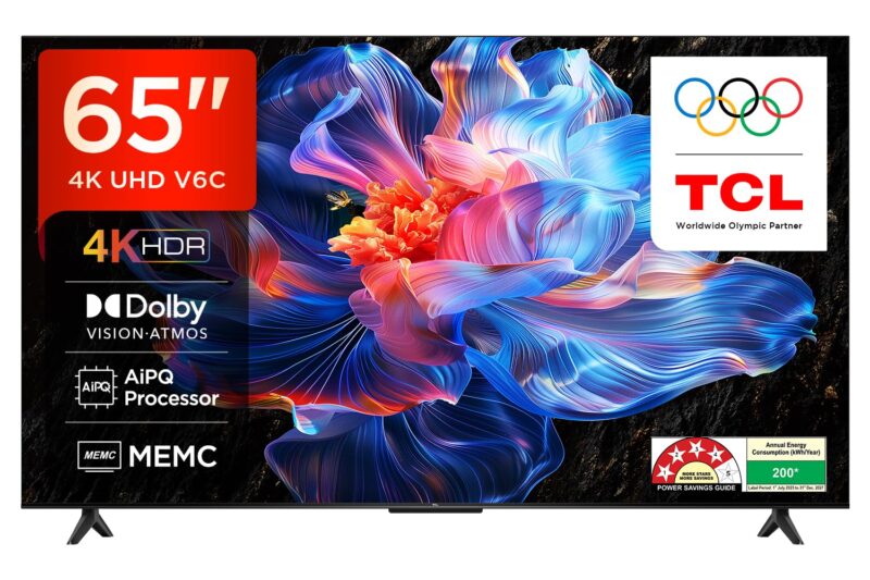 TCL 164 cm (65 inches) Metallic Bezel Less Series 4K Ultra HD Smart LED Google TV 65V6C (Black)