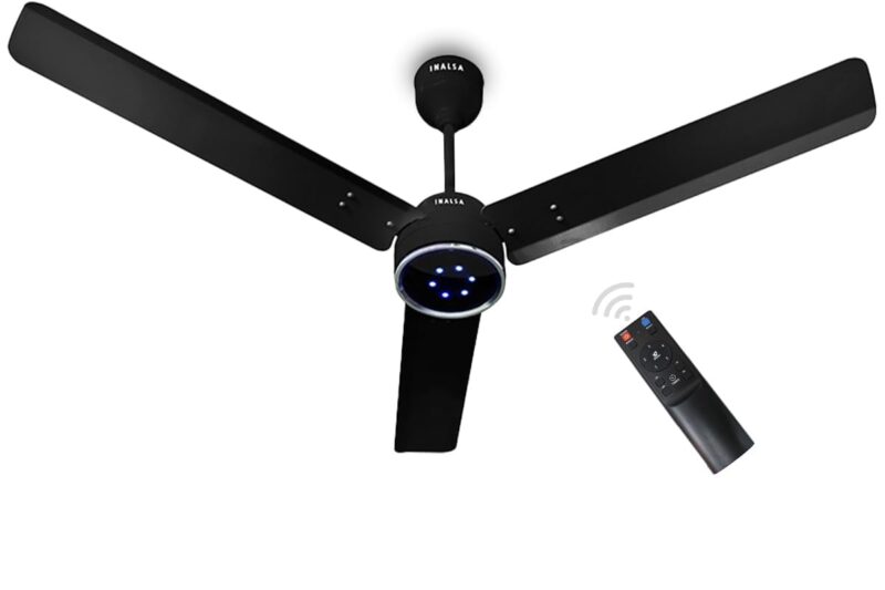 INALSA BLDC Ceiling Fan 1200mm Aero Swift Edge|Ceiling Fan with Remote Control Timer/Boost Mode|BEE 5 Star Rated Energy Efficient|Low Noise|High Air Delivery|LED Indicator|3 Yr Warranty on Motor,Black