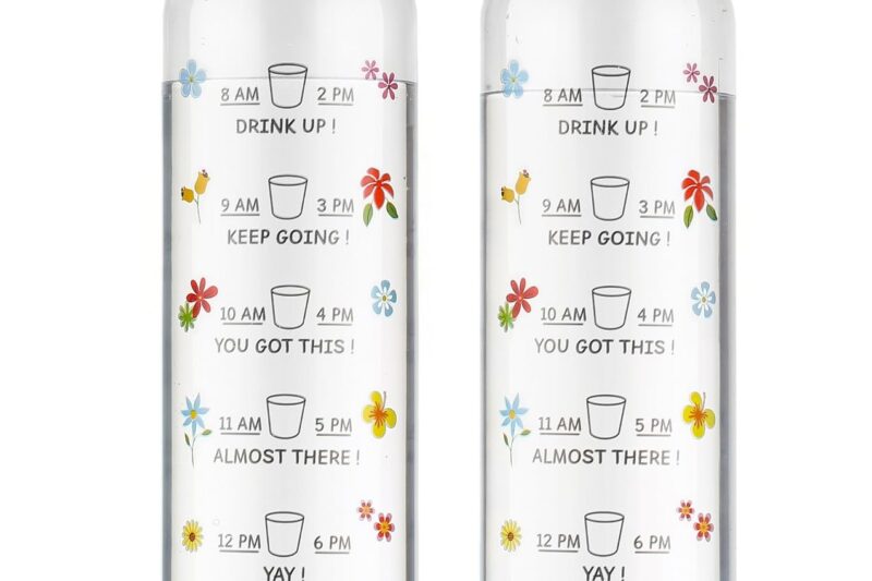 Clazkit Plastic Motivational 1000ml Water Bottle Blue & Black – Time Markers & Inspirational Slogans Mentioned Encourages More Water Intake, Easy-to-Carry Handle- Set of 2