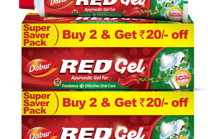 Dabur Red Gel Ayurvedic Toothpaste – 600g (150g x 4) | Reduction in Bad Breath, Plaque & Gingivitis | Freshness with Protection | For Healthy Gums & Effective Dental Care