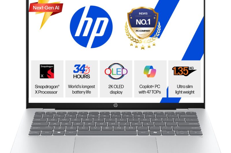 HP OmniBook 5 OLED (Previously Pavilion), Snapdragon X Processor (16GB LPDDR5x, 512GB SSD) 2K, 14”/35.6cm, Win11, M365 Basic(1yr)* Office24, Silver, 1.35kg, he0014QU, Light-Weight, Next-Gen AI Laptop