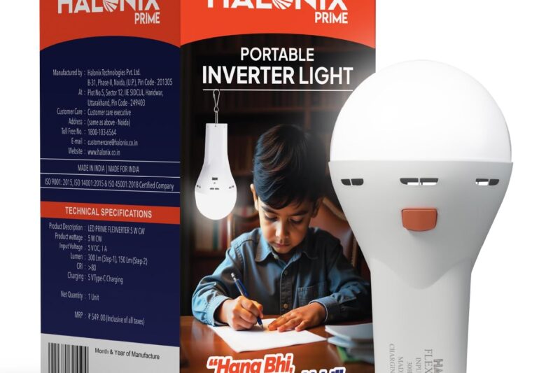 Halonix 5W Portable LED Torch + Bulb 2-In-1 Emergency Hanging Lantern,Rechargeable Emergency Light With Type C Charging,Portable LED Light,4 Hours Battery Backup,Cool Day Light,Pack Of 1,White