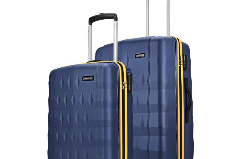 Aristocrat Comet Set of 2 Trolley Bag 56, 66cm | Small+Medium| Hard Luggage| Smooth 8-Wheel Suitcase| Combination Lock with Sturdy Zipper| Full Fabric Convipack | 3-Year International Warranty (Blue)