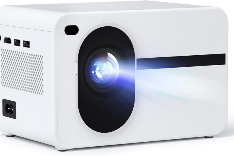 Projector with WiFi and Bluetooth Native 1080P Full HD Projector 18000 Lumens Outdoor 200″ Projection Screen Video Movie Proyector Compatible with Smartphone, HDMI,USB,AV,Fire Stick, PS5, White