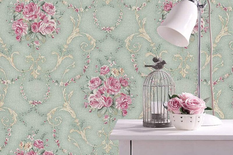 NANA’s Collections Blue Vintage Floral Design Wallpaper – Self-Adhesive Waterproof Peel & Stick Wall Paper for Living Room, Bedroom, Kitchen – 45cm x 800cm Roll