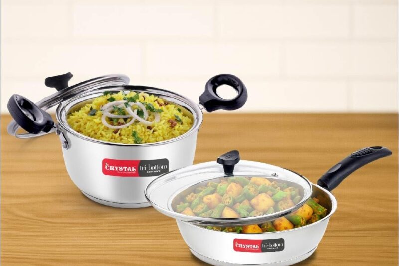 Crystal Tribottom 160Mm Casserole with Glass Lid + 225Mm Fry Pan with Glass Lid