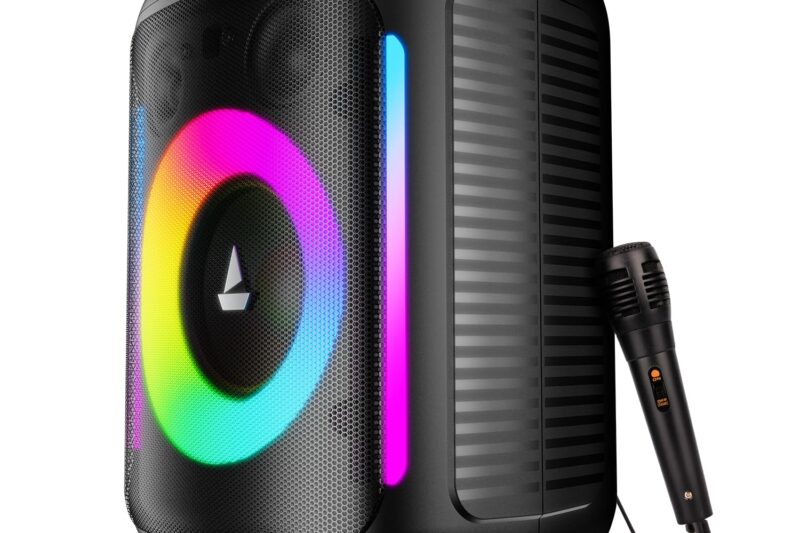 Boat PartyPal 30, 25W Signature Sound, RGB LEDs, Wired Mic for Karaoke, Up to 6H Battery, TWS Mode, Multi Connect, Bluetooth Speaker, Wireless Speaker, Portable Speaker (Premium Black)