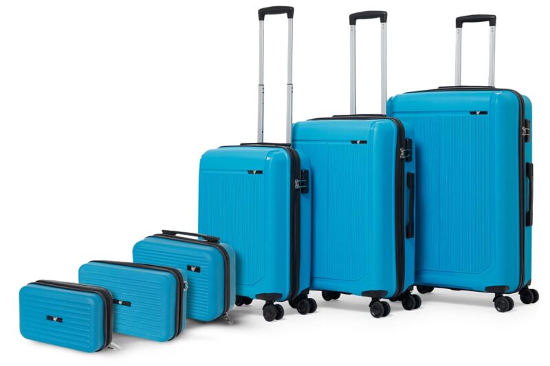 Buy VLITE Megatron/Brampton Family Set of 6 Trolley Bag (20″/24″/28″)| Set of 3 Vanity Cases (8″/10″/13″) Lightweight – Recyclable Polypropylene (Teal, Set of 6 (Suitcase + Hard Shell Vanity)) at Amazon.in