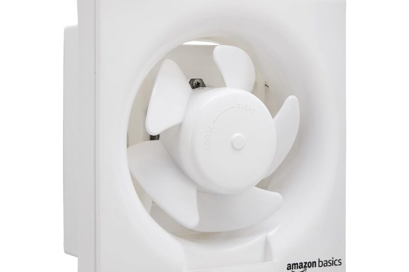 Amazon Basics Ventilation 10″ Fan | 40W | 5 Blades | 250 mm Sweep | 3.2 dB Low Noise | Window Mount | Wall Switch Control | White Plastic
