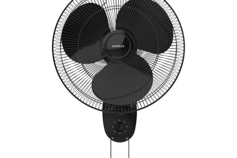Havells Gatik Pro 400mm Wall Mount Fan|RPM: 1350|Double string for Speed & Oscillation control | Thermal Overloaded Protected Motor | 100% Copper Wire Winding Motor | 2 Year Warranty,230 Volts(Black)