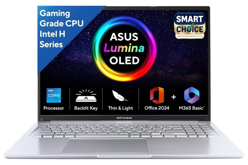 ASUS Vivobook 16, 13th Gen, Intel Core i5-13420H,16GB RAM,512GB SSD,FHD (1920 x 1200) OLED,Win 11,M365 Basic (1Year)*,Backlit Keyboard,Office 2024,Silver,1.88 kg,X1605VA-SH1952WS, Thin & Light Laptop
