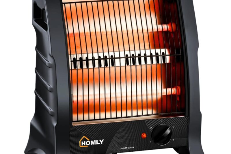 Homly Ritz 800 Watts Halogen Room Heater with Dual Heating Tubes | ISI Approved | Dual Heating Settings For 400W & 800 W | Cool Touch Shockproof Body with High Thermal Protection – Black