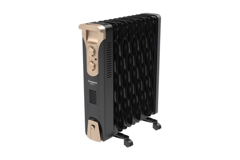 Crompton 09 Fin Insta Ferver wave Fin OFR (Oil Filled Radiator)|Room Heater|2400 W|3 Heat Settings & PTC Fan Heater|Over heat & Tilt protection |360° Heating (Black)|2yrs warranty|Black & Copper