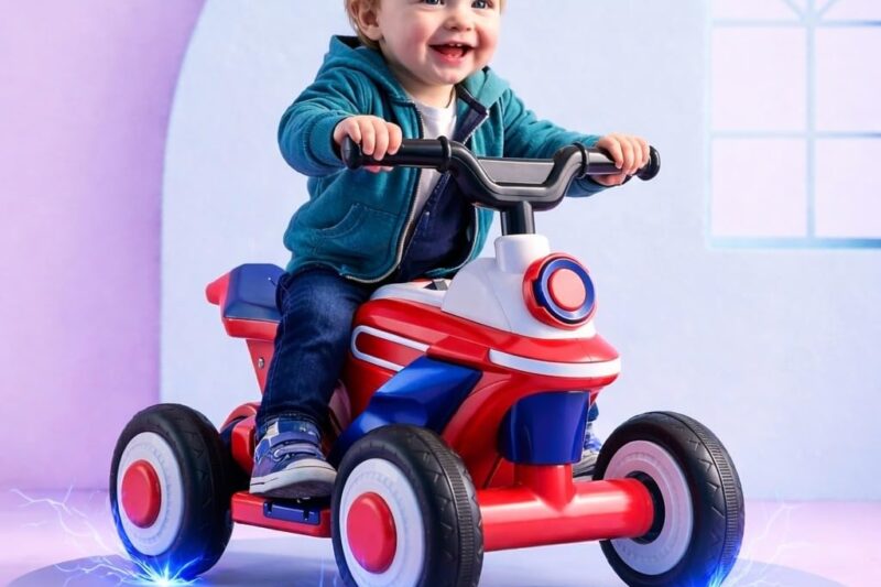 Kidsmate Star Racer Electric Bike for Kids | Safe Battery-Powered Motorbike Built-in Music, USB & Foot Accelerator | Comfort Backrest & Dual Direction Switch | Easy-to-Ride for Kids 1 to 4 Year – Red