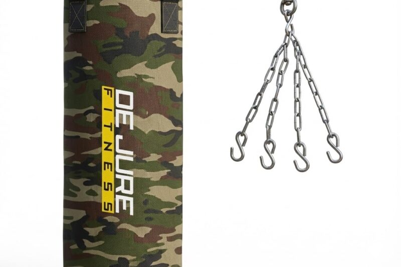 Buy De Jure Fitness Heavy Duty Filled Punching Bag with Rust-Proof Steel Hanging Chain | Durable Polyester Fabric | Comfortable Recycled Filling | Boxing MMA, Kickboxing (Camo-Polyester – Filled, 2 Ft) Online at Low Prices in India – Amazon.in