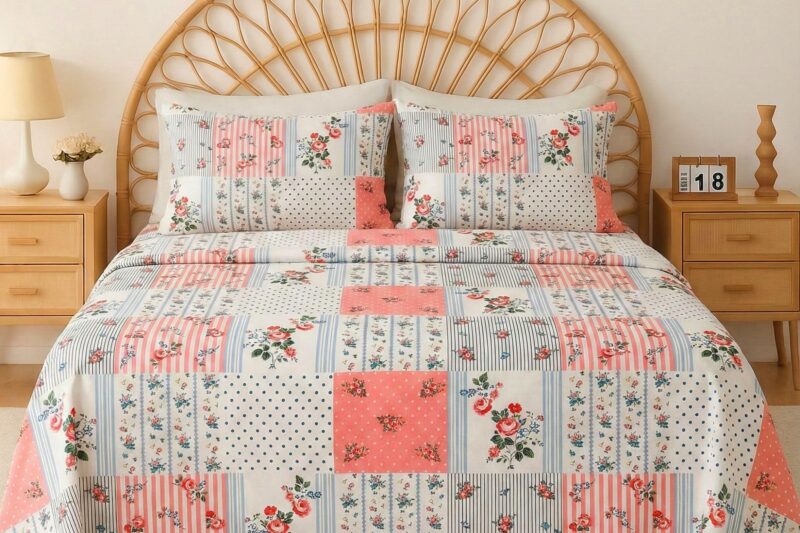 Buy VAS COLLECTIONS Cloud Cotton Double Bedsheet 180 TC | Soft & Breathable Cotton Bedding Set with 2 Pillow Covers | Elegant Floral Printed Bed Sheet for Bedroom & Home | 90×90 Inches (Pastel Patchwork) Online at Low Prices in India – Amazon.in