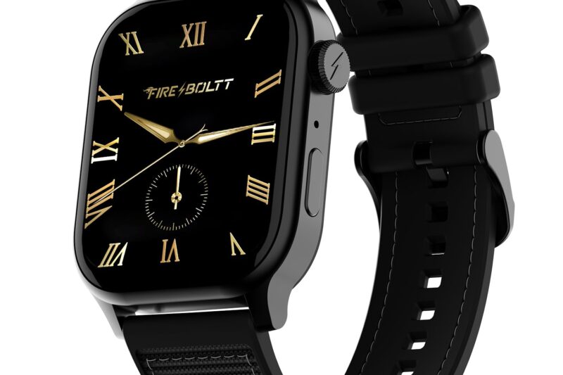 Fire-Boltt Rise Force Smart Watch 1.85” Display, Nylon–Fluoroelastomer Hybrid Strap, Rotating Crown, Bluetooth Calling, Dual Button Control, Metal Body Smartwatch for Men and Women Midnight Black