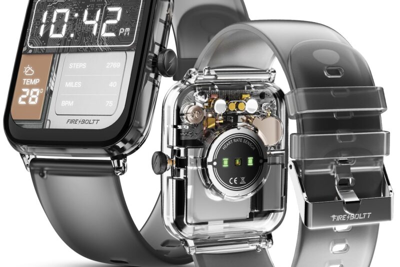 Fire-Boltt Ninja Phantom Smart Watch 1.83” Display, Transparent Clear Body Design, Bluetooth Calling, 120+ Sports Modes, Voice Assistant, AI Outfit Watch Face Smartwatch for Men & Women Black Smoke