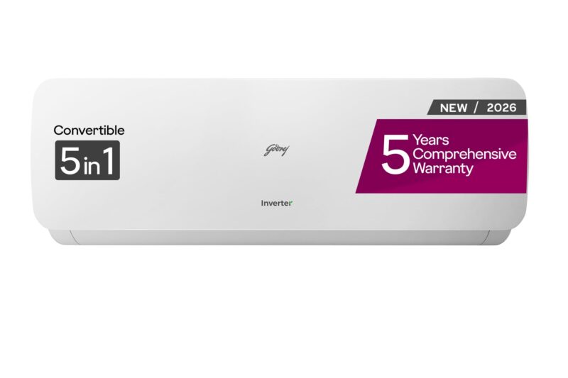 Godrej 1.5 Ton 3 Star, 5 Years Comprehensive Warranty,AI Powered, 5 in1 Convertible Cooling, Inverter Split AC (Copper, Heavy Duty Cooling at 52°C, AC 1.5T SIC 18NTC3 WZE 3S,White)