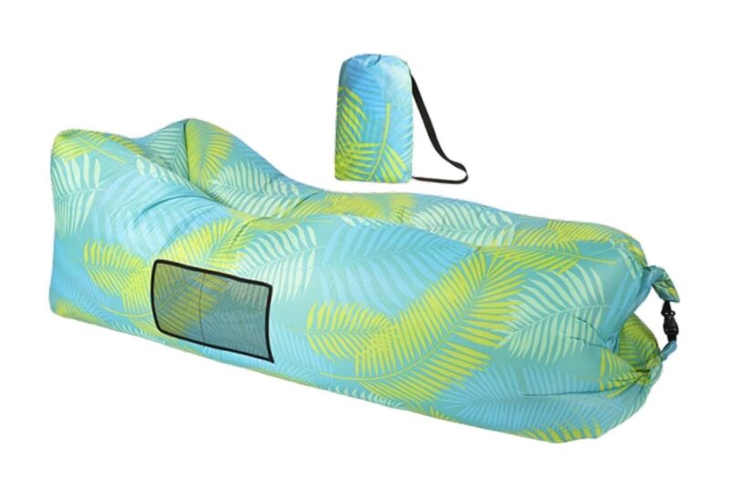 OFBOSMI Outdoor Inflatable Lounger with Air-Fill Design, Side Pocket and Carry Bag (Green)