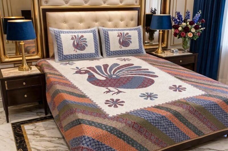 Pure Cotton Jaipuri Premium King Size Double Bedsheet with 2 Pillow Covers, 280 TC Bedsheet for Double Bed (King Size 100×108 Inch)