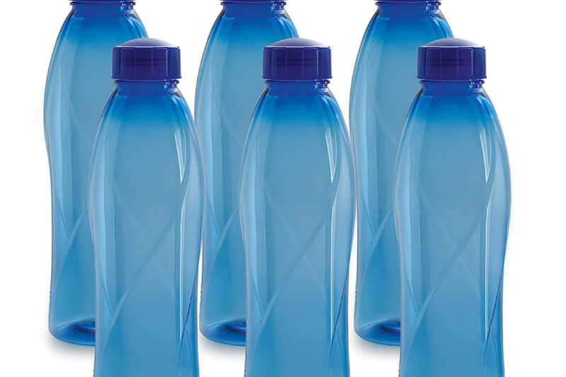 CELLO Texas PET Bottle | Leak proof and Break proof | Perfect for School, College, Work, and Outdoor adventures Water Bottle | 1 Litre, Set of 6 | Blue