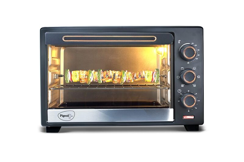 Pigeon Electric Oven (12383) 20 Liters OTG with Grill and Rotisserie, Oven Toaster and Grill for Grilling and Baking Cakes (Grey)