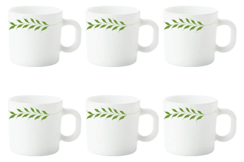 Larah by BOROSIL Botanica Opalware Mug Set (White) – 6-Pieces