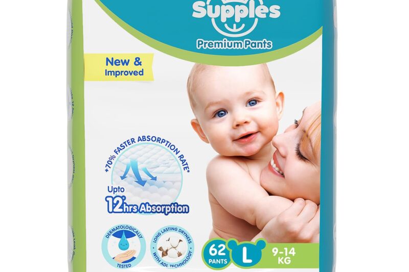 Buy Amazon Brand – Supples Premium Baby Diaper Pants | 62 Baby Diapers | Large | 9-14 Kg | 12 Hrs Absorption | Cushiony Cotton Soft Fabric | Phthalates-Free | Triple Leak Guard Online at Low Prices in India – Amazon.in