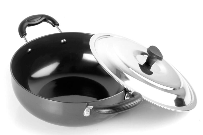Cello Aluminum Hard-Anodised Classy Kadhai, 2.5 LTR with Steel Lid, Gas Stove Compatible only, Black
