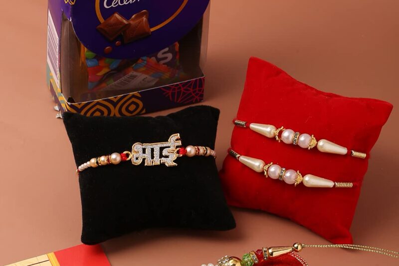 Cadbury 4 Rakhi Combo for Brother Bhabhi Kids with Celebration Chocolate Gift Pack/Rakshabandhan with Gift for Brother with chocolate combo/Lumba/Pearl Designer/Greeting Card