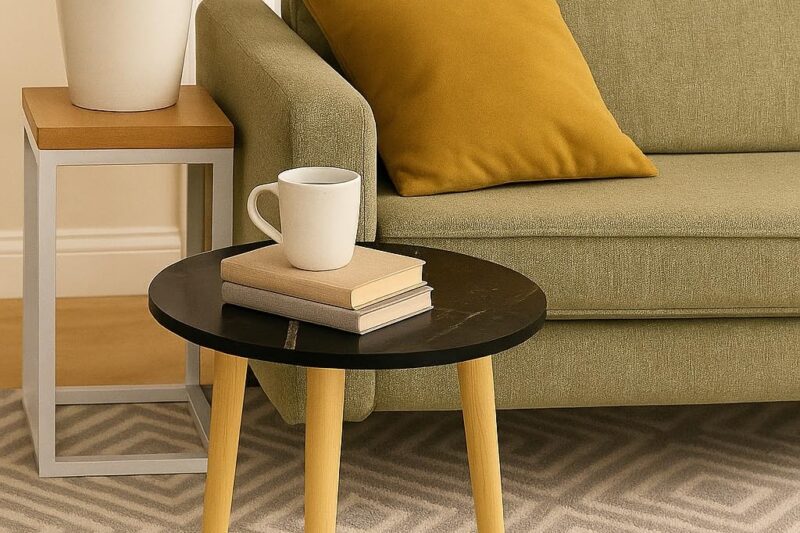 Engineered Wood Foldable Round Shaped Side Table (Black)