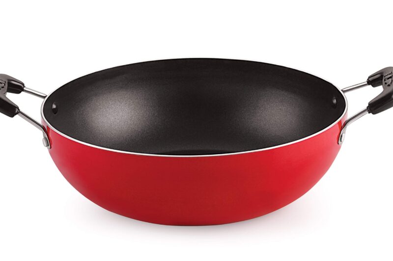 Nirlon Kitchen Accessories for Cooking Nonstick Kadhai/Wok 22cm – 1.8 Liter with Handle[3mm_Clasic_KD12]