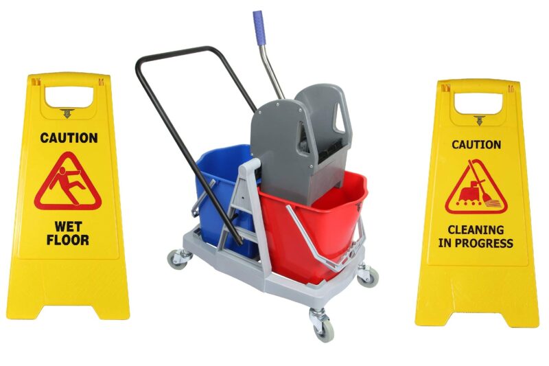 TARGET HYGIENE Double Bucket Mop Wringer Trolley Free with Caution Sign Board Combo Wet Floor & Cleaning in Progress – 40 LTR