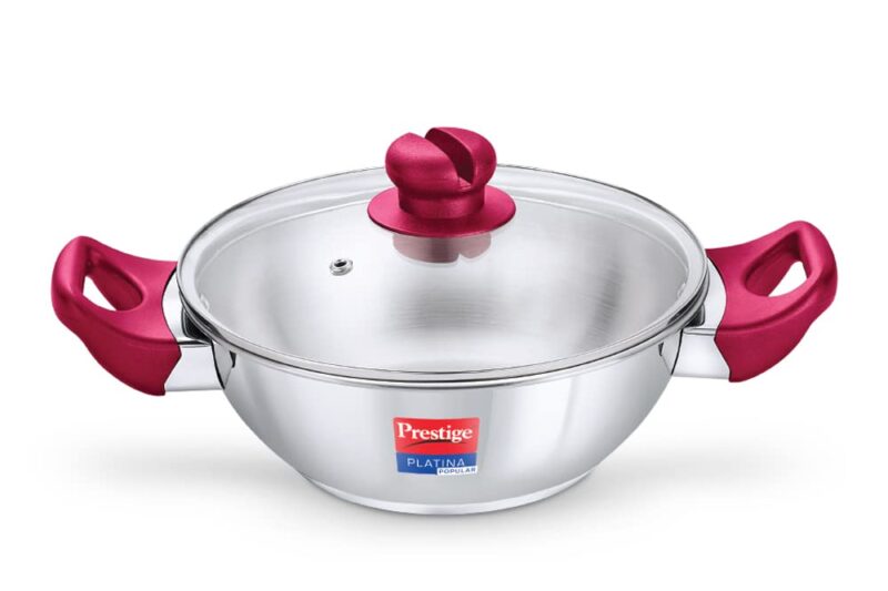 Buy Prestige Platina Popular Stainless Steel Gas and Induction Compatible Kadhai with Glass Lid, 24 cm, Silver Online at Low Prices in India – Amazon.in