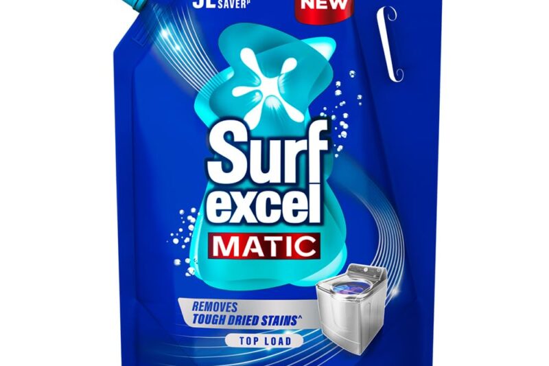 Surf Excel Matic Top Load Liquid Detergent 3L Refill Pouch, Specially designed to remove Tough Dried Stains, 1st time in Washing Machine