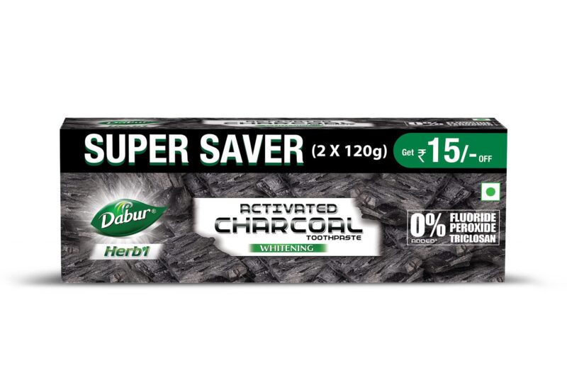 DABUR Herb’L Activated Charcoal Toothpaste-240G (120Gx2,Pack Of 2)|Black Gel Toothpaste|Whitening |Fluoride Free|Fights Plaque&Extrinsic Stains|With Power Of Mint|Cool&Refreshing Mouth Experience