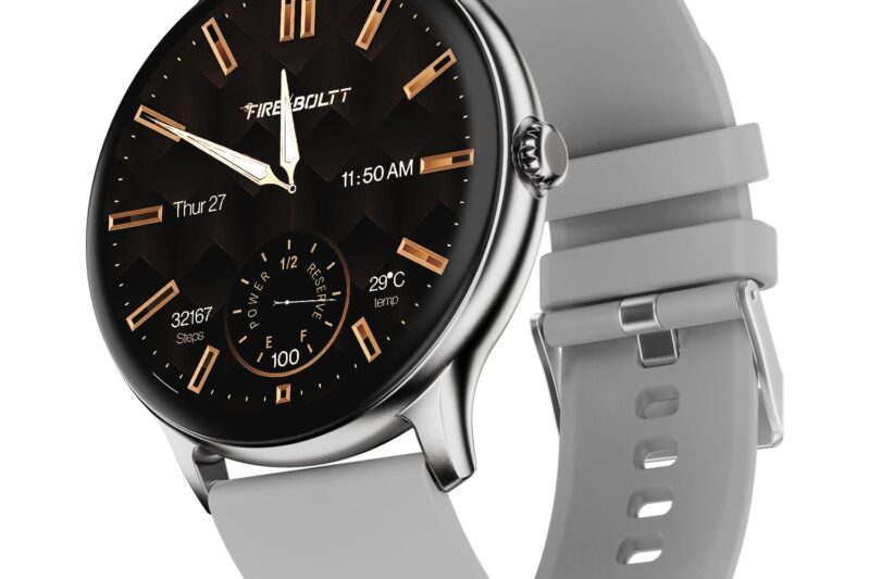Fire-Boltt Phoenix Pro Round Smart Watch 1.39″ HD Display with Bluetooth Calling, AI Voice Assistant, SpO2 & Heart Rate Monitor, 120+ Sports Modes, IP67 Waterproof Smartwatch for Men & Women – Grey