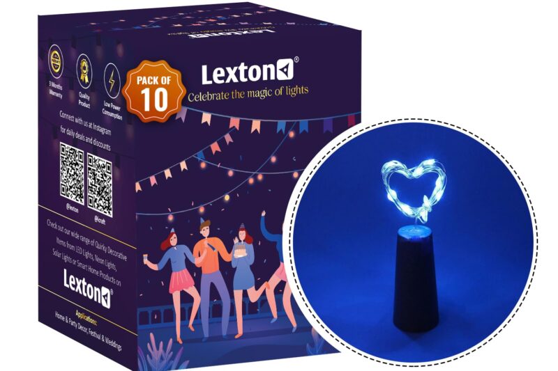 Lexton Cork Light | Bottle Light | Blue Copper String Light | Cork String Light | 10 Pieces | for Valentine’s Day, Room décor, Birthdays, Party,Diwali