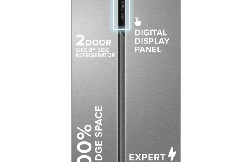 Haier 596L 3Star 2 Door Side by Side Frost Free Refrigerator|100% Convertible|Expert Inverter|Digital Display Panel|Twist Ice Tray|Deo Fresh Technology (HES-690SS, Shiny Silver)