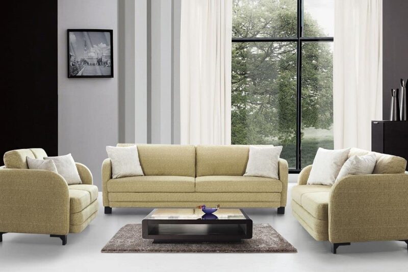 HomeTown Grace Fabric Two Seater Sofa in Olive Colour