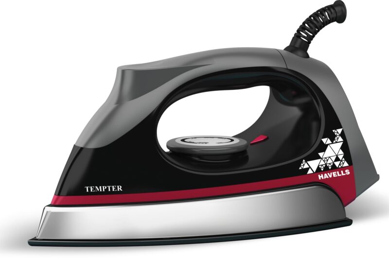Havells Abs Tempter 1000 Watts Dry Iron Press With Greblon E2 Grade Non-Stick Coated Sole Plate Aerodynamic Design With Shock Proof Front 2 Year Warranty