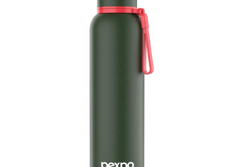 PEXPO Water Bottle 1 LTR Stainless Steel | Hot and Cold Flask | ISI Certified Steel Bottle | Three Layer Insulation | Leakproof | for Home, Office | 1-Year Warranty |Bravo 1000| Military Green