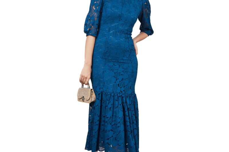 Styli Women Self Design Lace Bodycon Midi Dress | Elegant One Piece Dress for Women | Stylish Outfit for Party, Casual & Everyday Wear