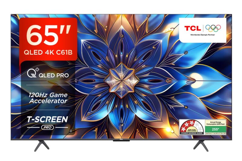 TCL 164 cm (65 inches) 4K Ultra HD Smart QLED Google TV 65C61B (Black)