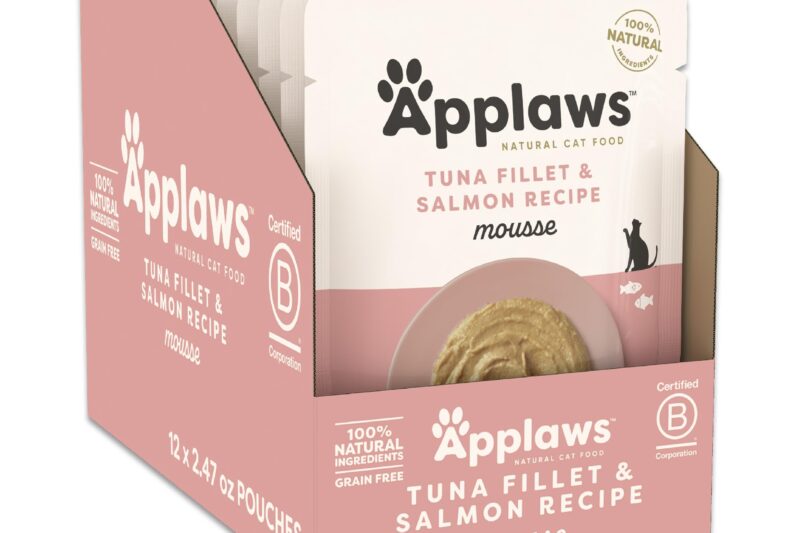 Applaws Natural Premium Wet Cat Food for Adult Cats, Tuna Fillet & Salmon Recipe Mousse Pack of 12 x 70g Pouches